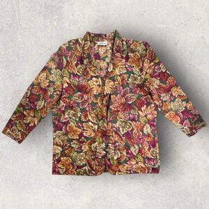 VTG Katie Brooke Womens Sz 18 Blazer Autumn Foliage Motif Print Lightweight -USA